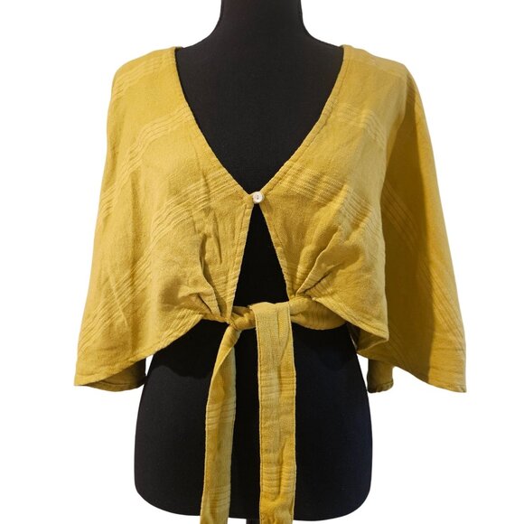 Free People Open Back Crop Linen Top Boho Festival Coastal Core Flutter Sleeve - Picture 2 of 10